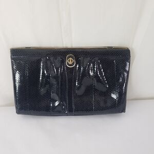 Vintage Koret dark navy reptile texture hinged convertible clutch/shoulder bag